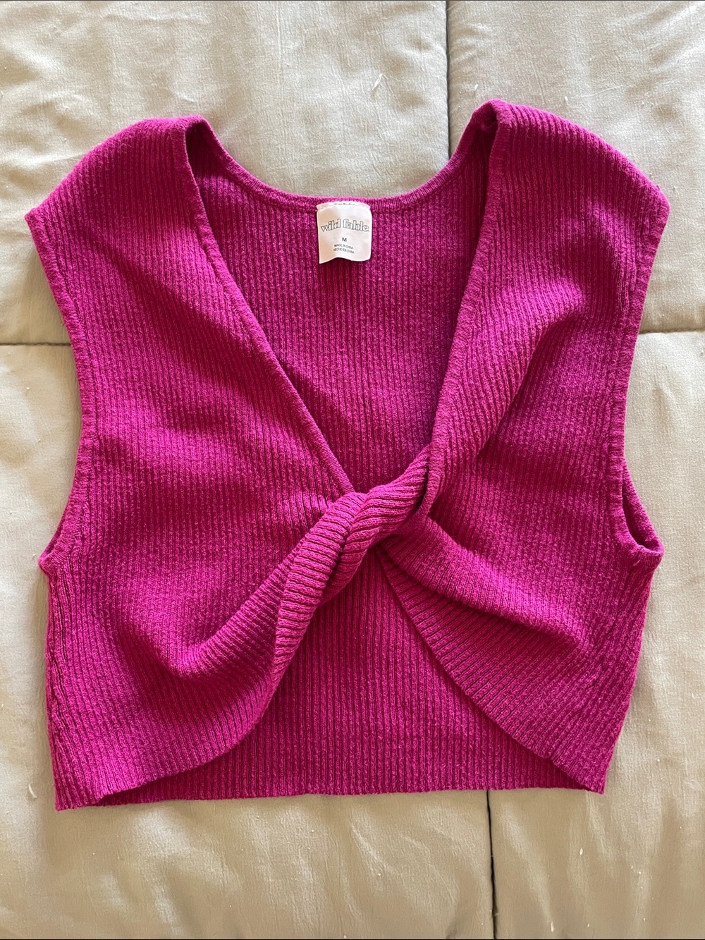 Wild Fable Magenta Knit Twist-Front Crop Top